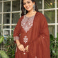 Cotton Straight Embroidery Round Neck Kurta with Pant & Dupatta