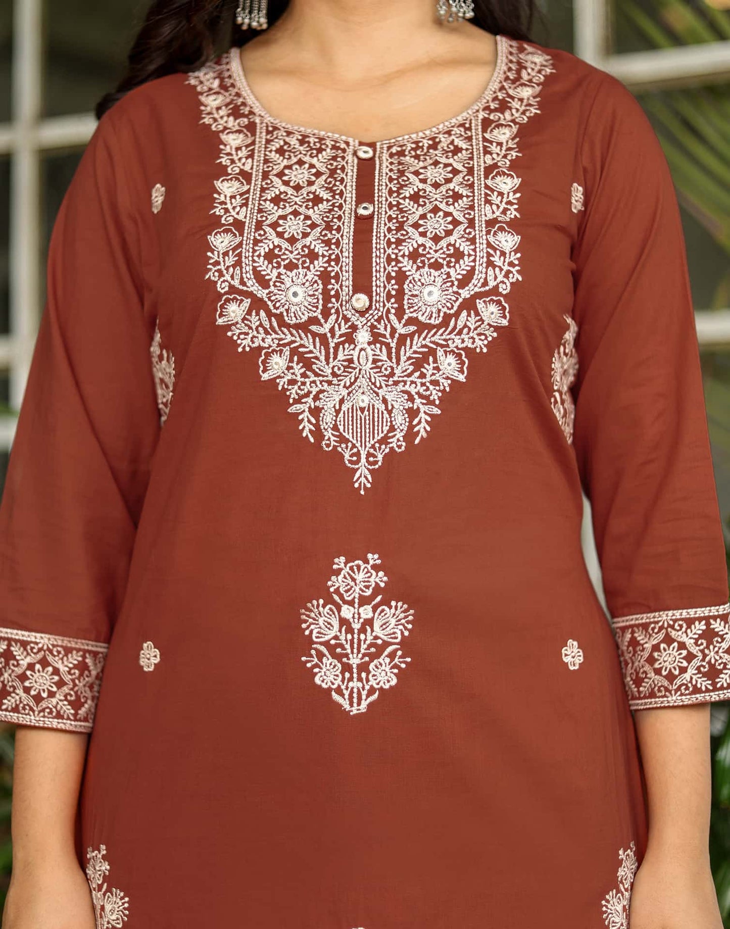 Cotton Straight Embroidery Round Neck Kurta with Pant & Dupatta