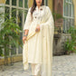 Cotton A-line Embroidery Mandarin Collar Kurta with Pant & Dupatta