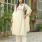 Cotton A-line Embroidery Mandarin Collar Kurta with Pant & Dupatta