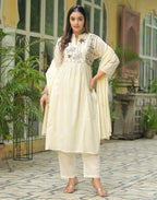 Cotton Embroidered A-Line 3 Piece Kurta Set