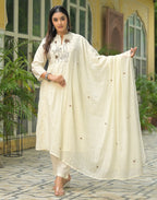 Cotton Embroidered A-Line 3 Piece Kurta Set