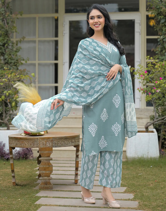 Viscose Rayon Printed Straight 3 Piece Kurta Set