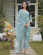 Viscose Rayon Printed Straight 3 Piece Kurta Set