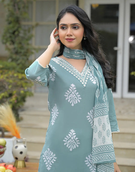 Viscose Rayon Printed Straight 3 Piece Kurta Set