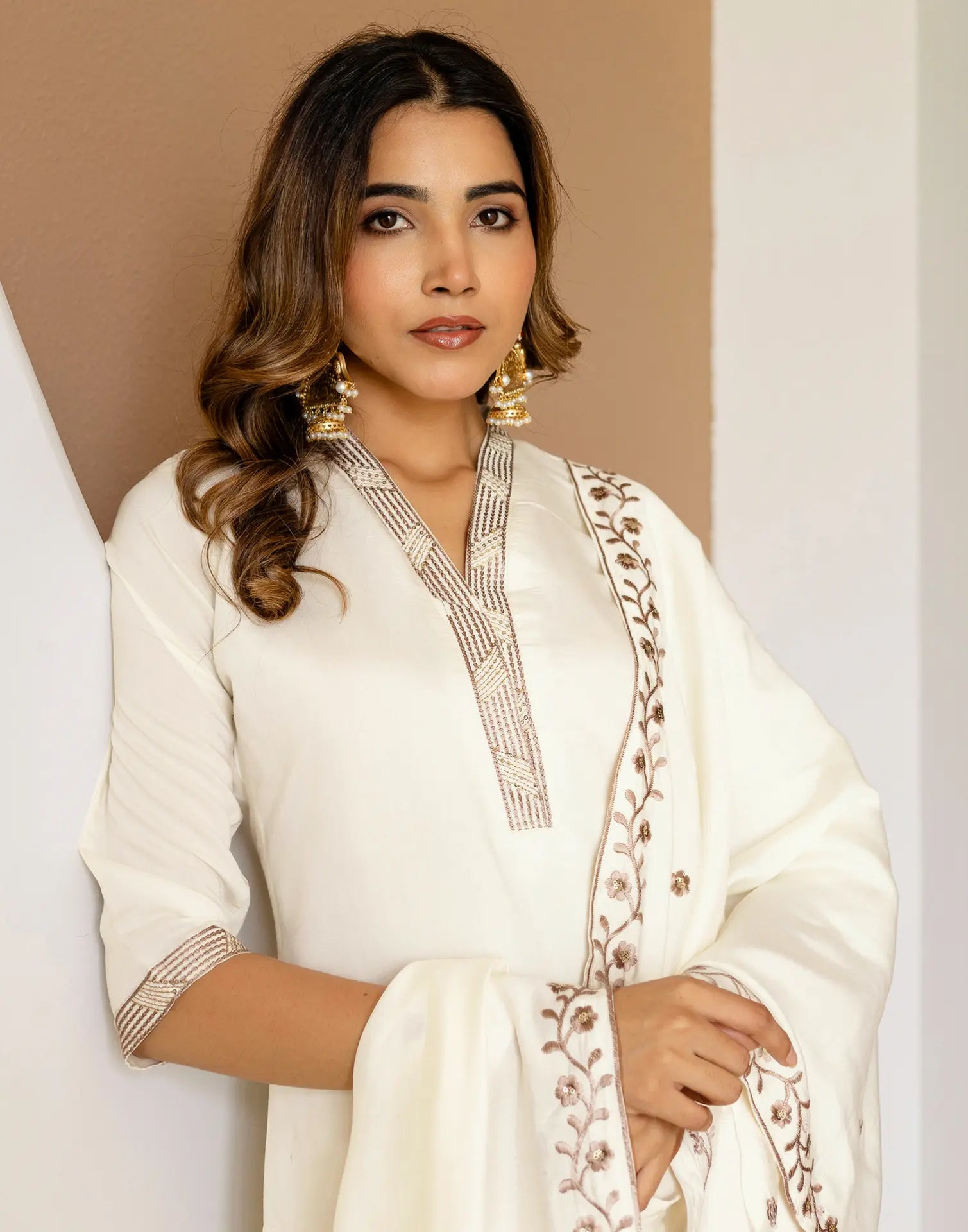 Silk Blend Embroidered Straight 3 Piece Kurta Set