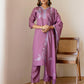 Purple Silk Embroidered Straight Kurta Set with Pant & Dupatta for Women Office & Casual Wear under 1299