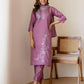 Purple Silk Embroidered Straight Kurta Set with Pant & Dupatta for Women Office & Casual Wear under 1299