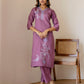 Purple Silk Embroidered Straight Kurta Set with Pant & Dupatta for Women Office & Casual Wear under 1299