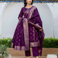 Purple Silk Woven Straight Kurta Set with Pant & Dupatta under 1000