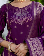 Silk Blend Woven Woven Straight 3 Piece Kurta Set