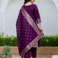 Purple Silk Woven Straight Kurta Set with Pant & Dupatta under 1000