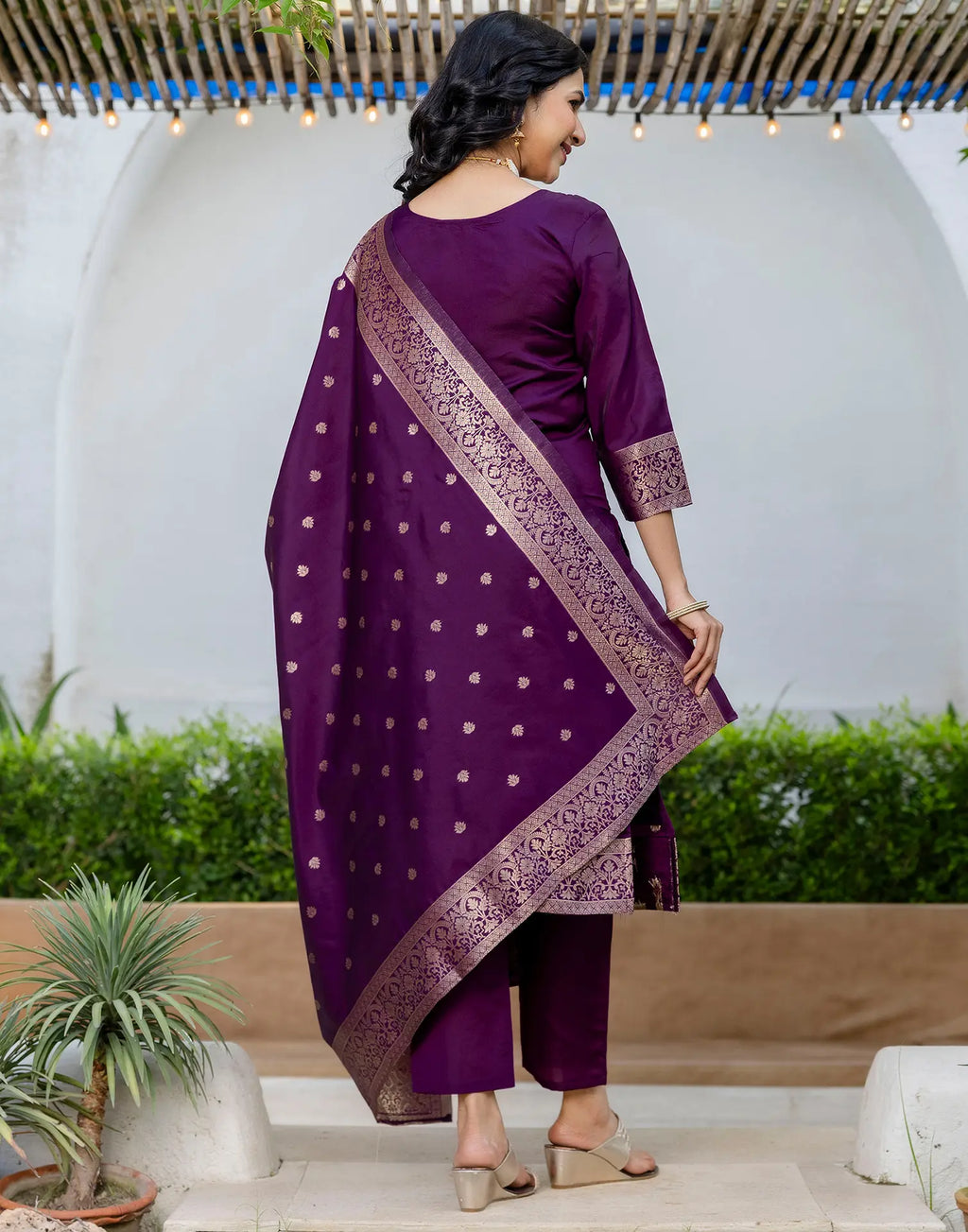Silk Blend Woven Woven Straight 3 Piece Kurta Set