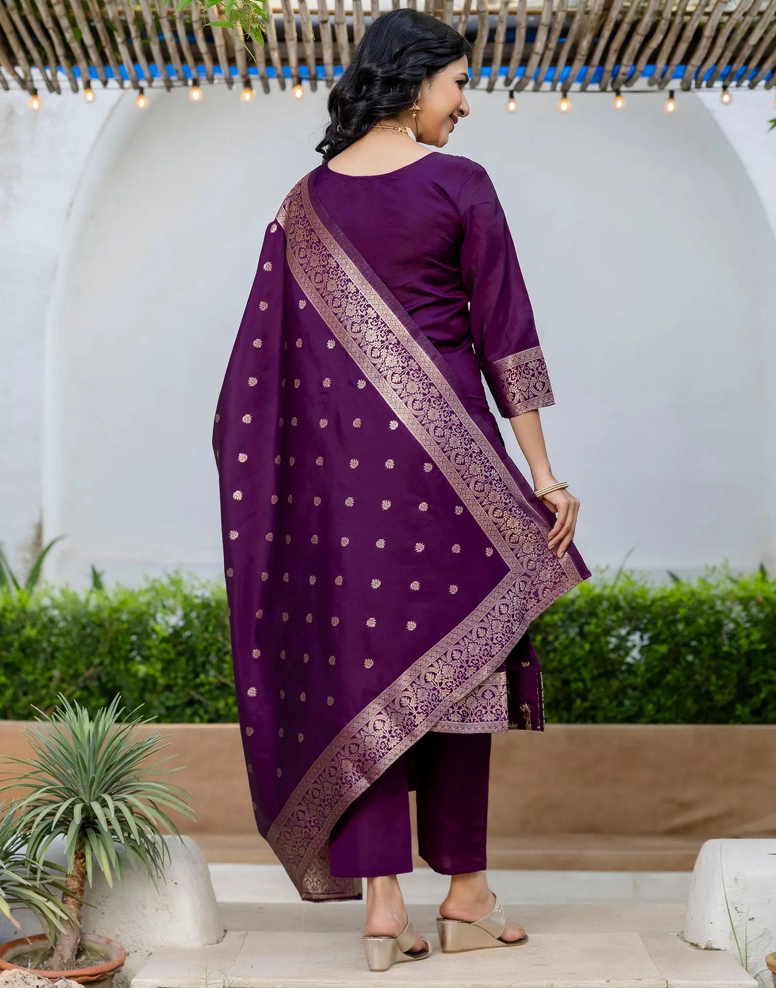 Silk Blend Woven Woven Straight 3 Piece Kurta Set