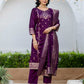 Purple Silk Woven Straight Kurta Set with Pant & Dupatta under 1000