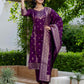 Purple Silk Woven Straight Kurta Set with Pant & Dupatta under 1000
