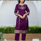 Purple Silk Woven Straight Kurta Set with Pant & Dupatta under 1000