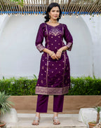 Silk Blend Woven Woven Straight 3 Piece Kurta Set