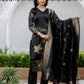 Black Silk Woven Straight Kurta Set with Pant & Dupatta under 999