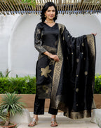 Silk Blend Woven Woven Straight 3 Piece Kurta Set