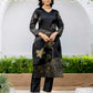 Black Silk Woven Straight Kurta Set with Pant & Dupatta under 999