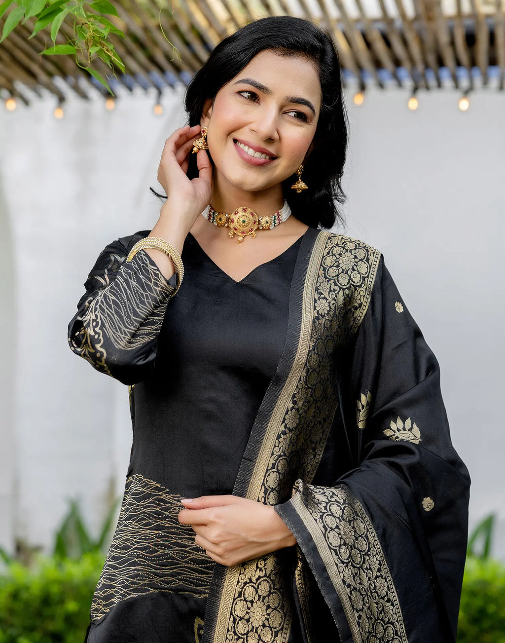Silk Blend Woven Woven Straight 3 Piece Kurta Set