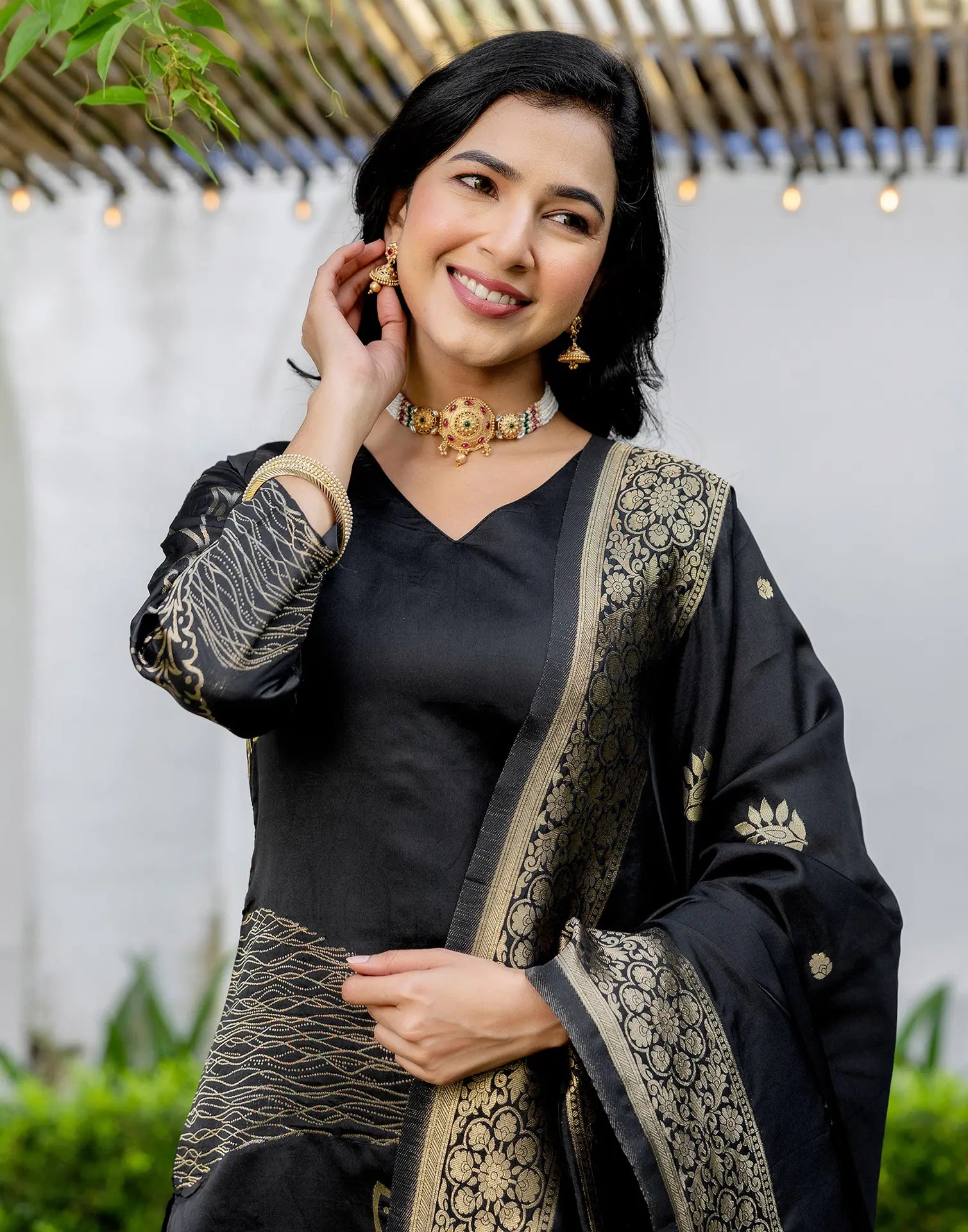 Silk Blend Woven Woven Straight 3 Piece Kurta Set