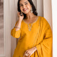Silk Blend Embroidered Straight Kurta with Pant & Dupatta