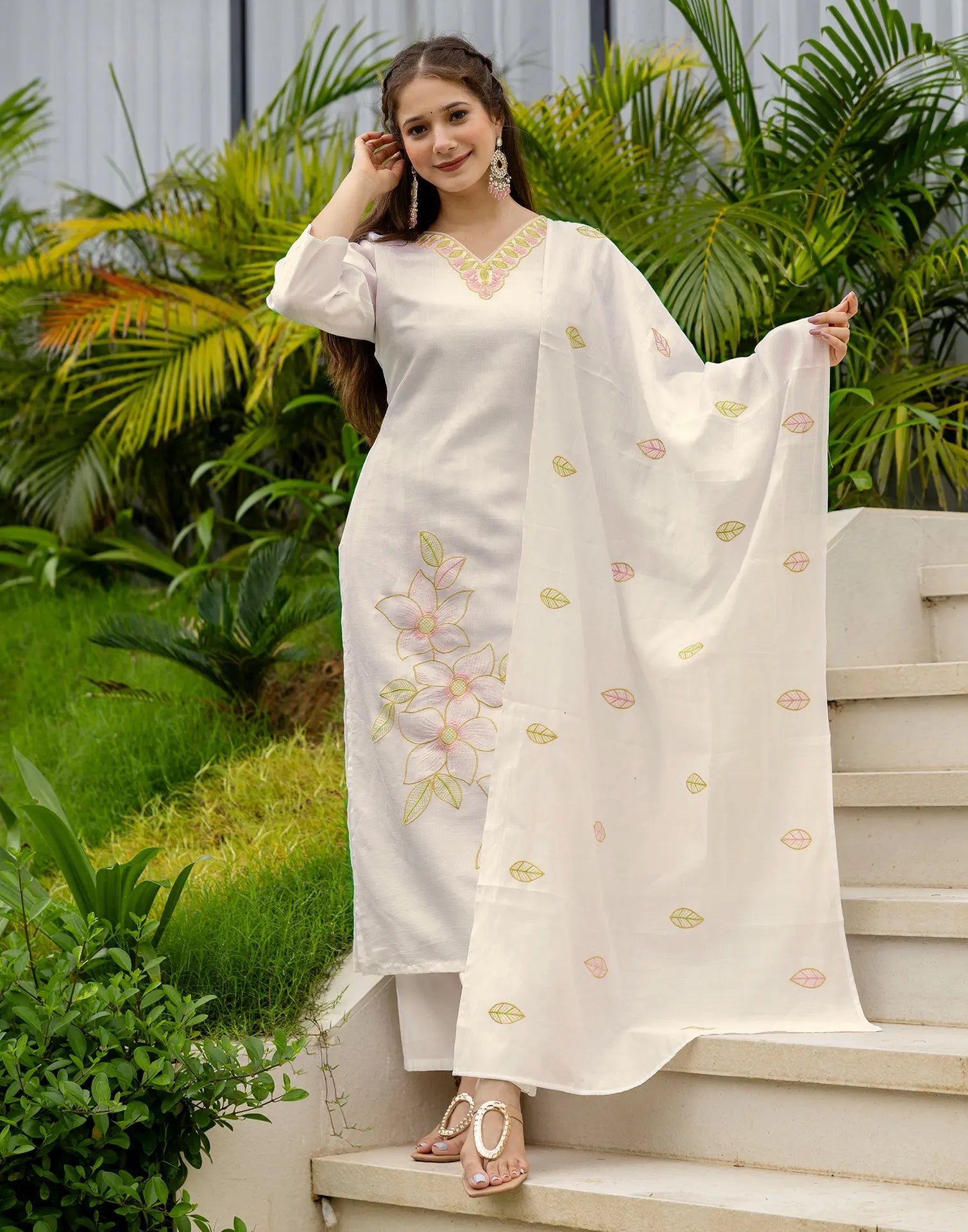 Silk Blend Embroidered Straight 3 Piece Kurta Set