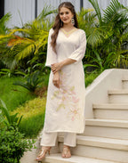 Silk Blend Embroidered Straight 3 Piece Kurta Set