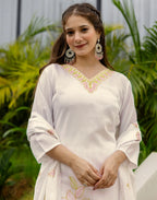 Silk Blend Embroidered Straight 3 Piece Kurta Set