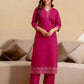 Silk Blend Embroidered Straight Kurta with Pant & Dupatta