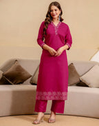 Silk Blend Embroidered Straight 3 Piece Kurta Set