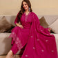 Silk Blend Embroidered Straight Kurta with Pant & Dupatta