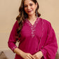 Silk Blend Embroidered Straight Kurta with Pant & Dupatta