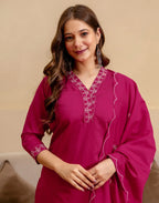 Silk Blend Embroidered Straight 3 Piece Kurta Set