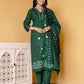 Silk Blend Embroidered Straight Kurta with Pant & Dupatta