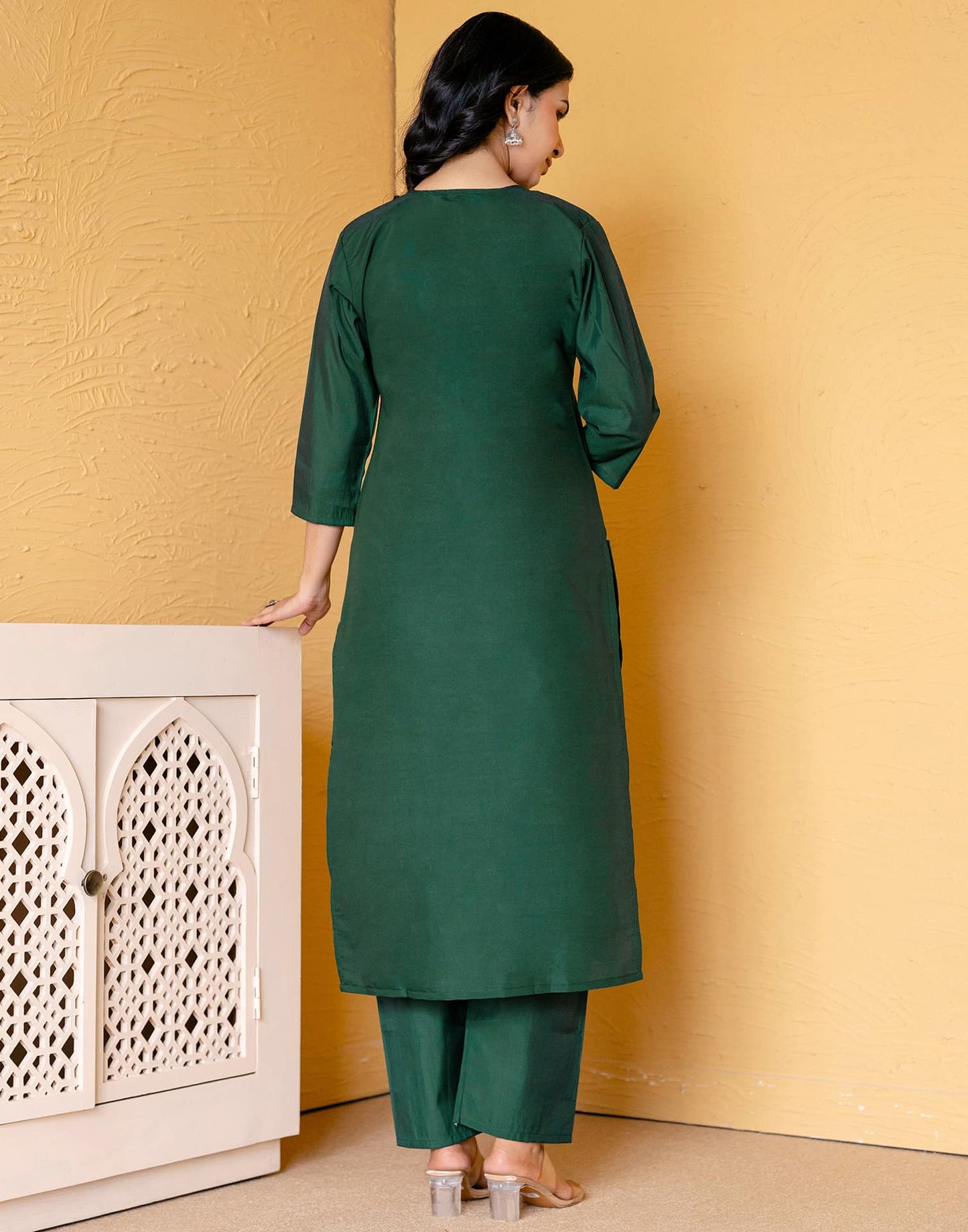 Silk Blend Embroidered Straight Kurta with Pant & Dupatta
