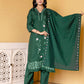 Silk Blend Embroidered Straight Kurta with Pant & Dupatta