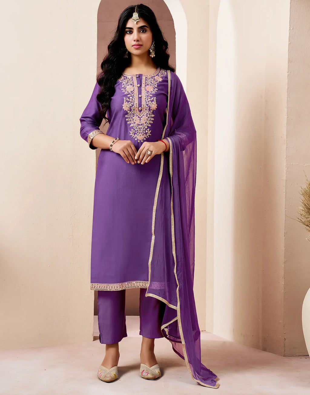Silk Embroidered Straight 3 Piece Kurta Set
