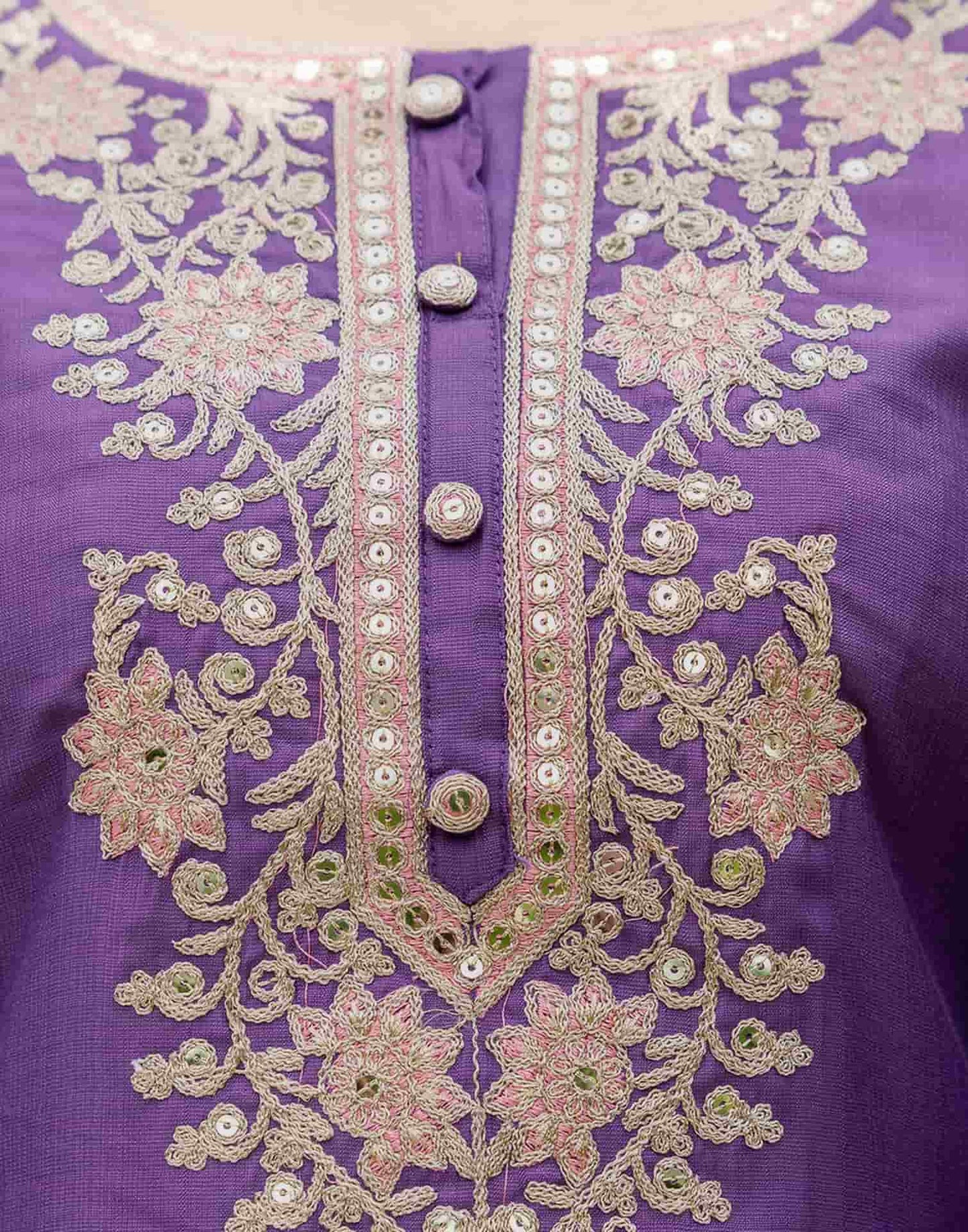 Purple Silk Embroidered Straight Kurta Set with Pant & Dupatta under 1299