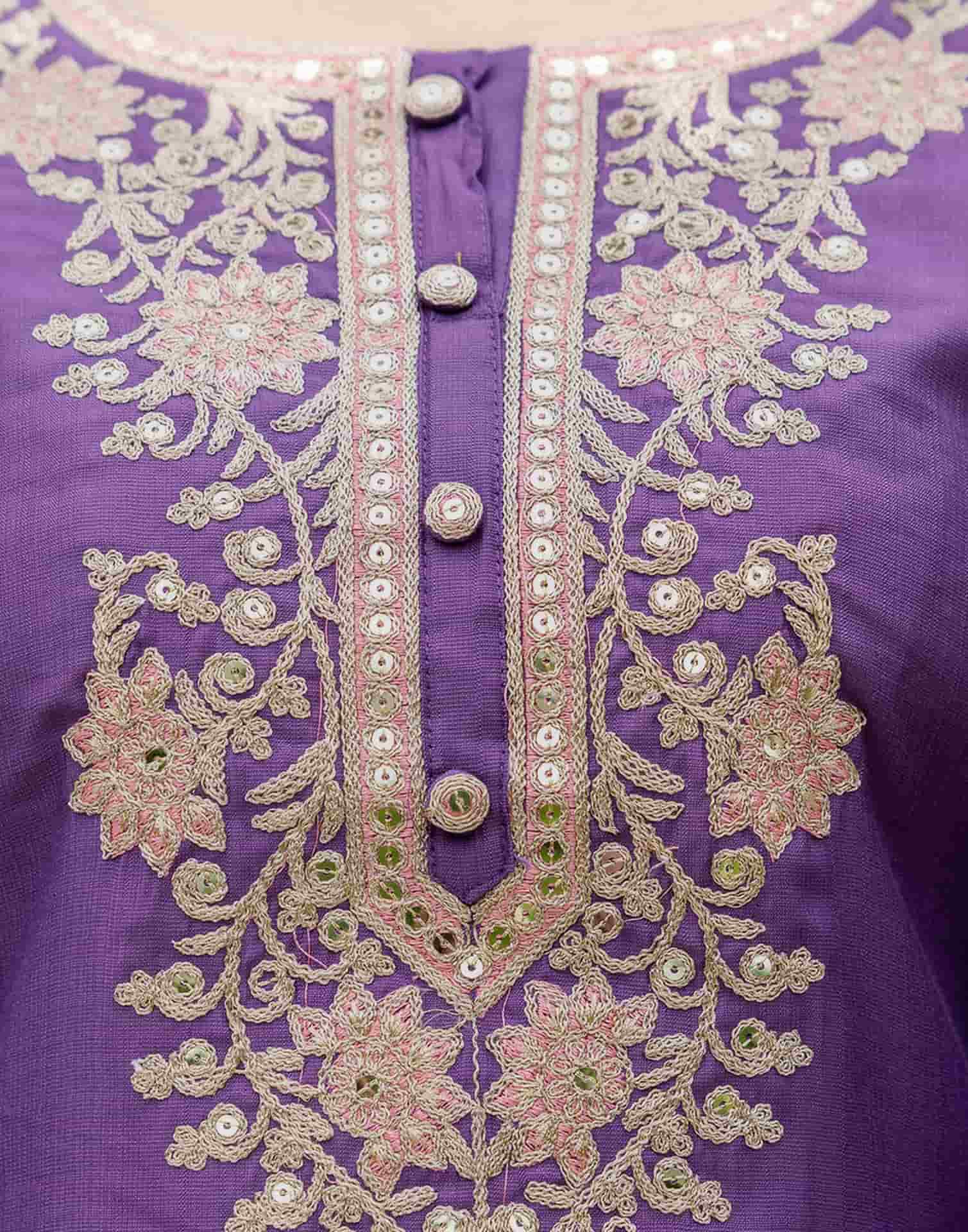 Purple Silk Embroidered Straight Kurta Set with Pant & Dupatta under 1299