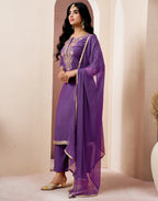 Silk Embroidered Straight 3 Piece Kurta Set