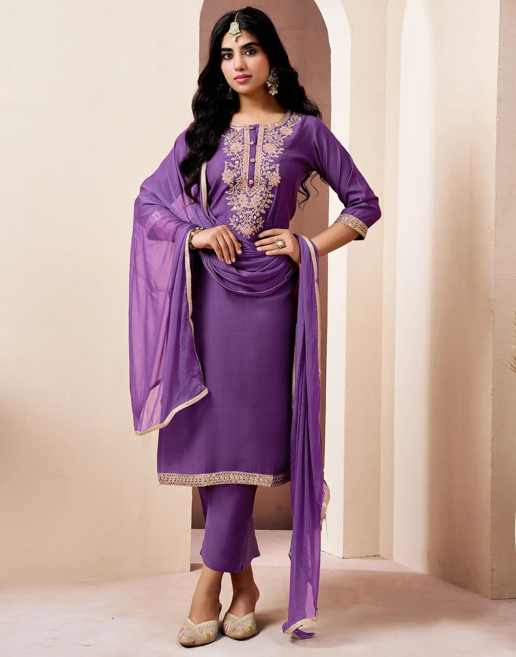 Silk Embroidered Straight 3 Piece Kurta Set