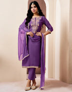 Silk Embroidered Straight 3 Piece Kurta Set