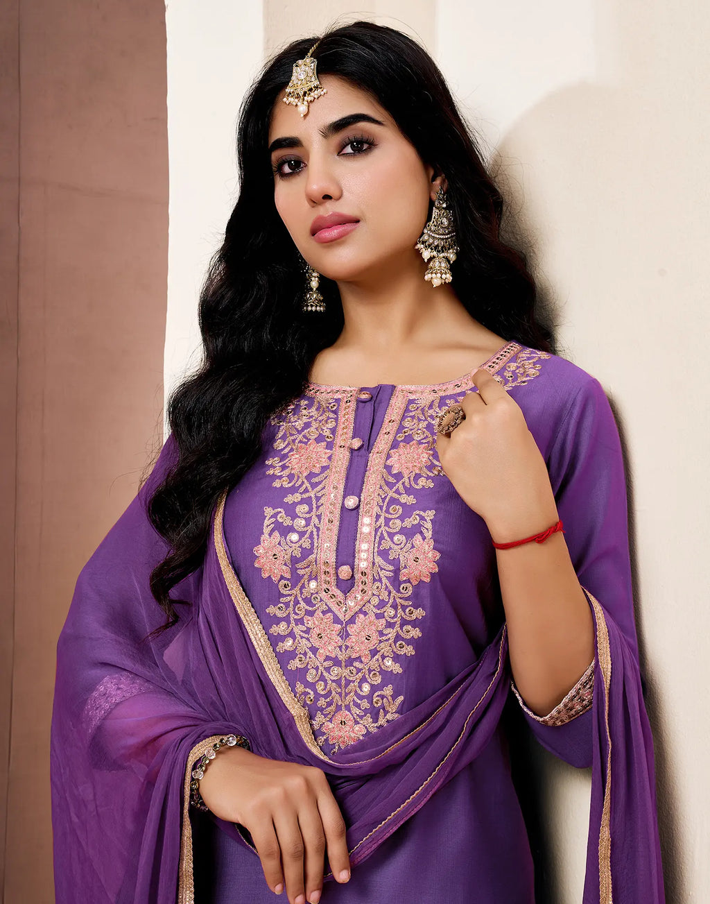 Silk Embroidered Straight 3 Piece Kurta Set