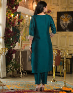 Silk Blend Embroidered Straight 3 Piece Kurta Set