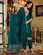Silk Blend Embroidered Straight 3 Piece Kurta Set