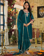 Silk Blend Embroidered Straight 3 Piece Kurta Set