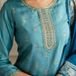 Blue Silk Embroidered Straight Kurta Set with Pant & Dupatt under 1299
